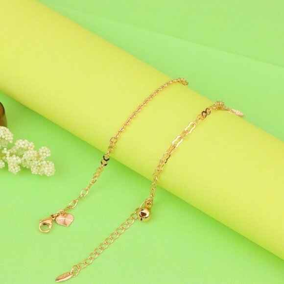 "Rose Gold Plated Dual Chain Anklet with Leaf and Fan Charms, XPAL1194 - Picture 5 of 12